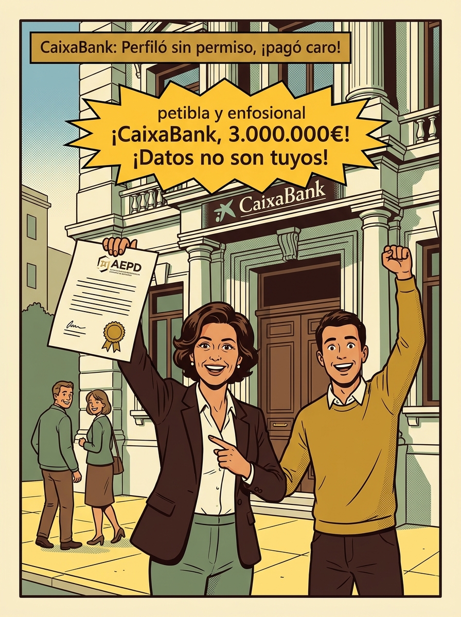 Infografía del caso: CaixaBank multado 3M€: usó tus datos de solvencia para perfilarte